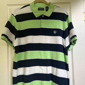 Men’s XL Chaps Knit Polo Shirt – Lime Green, Navy & White Stripes